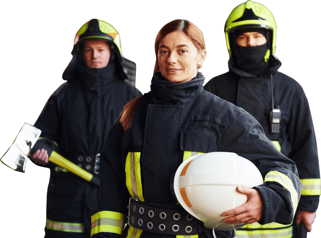 group of firefighters in protective uniform UCMY9D